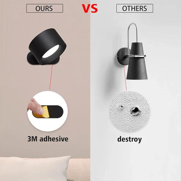 Led Wall Lamp Touch Control Remote 360 Rotatable USB Recharge Wireless Portable Night Light For Bedroom Reading Lamp - Image 4