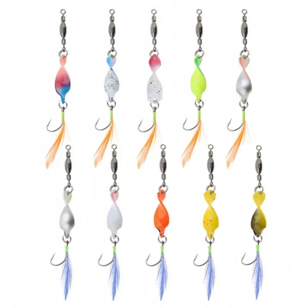 10/5PCS Twisted Metal Fishing Lures Spinner Jigging Baits 360 Degree Rotating Lures with Feather Metal Jigs Fishing Accessories - Image 2