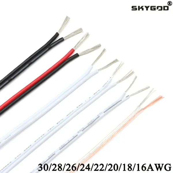 5m/10m/20m UL2468 2 Pins Electrical Wire Tinned Copper Insulated PVC Extension LED Strip Cable 16/18/20/22/24/26/28/30 Gauge AWG - Image 1