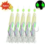 5Pcs Artificial Bait High Quality Carbon Steel Feathers Bass Cod Lure Sea Luminous Fishing Hook Bait Sabiki Rigs Fishing Wire