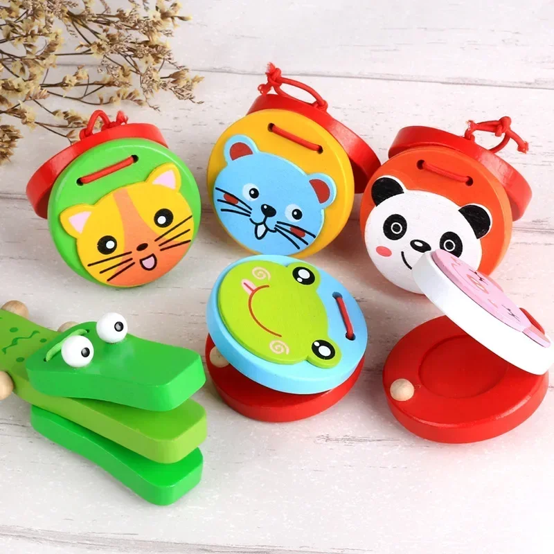kf-S47595f00a48341279ca608141e1a14ac3 Kids Cartoon Wooden Castanets Music Instruments Baby Clapper Handle Musical Instruments Toys Educational Toys for Children Gift - Image 1
