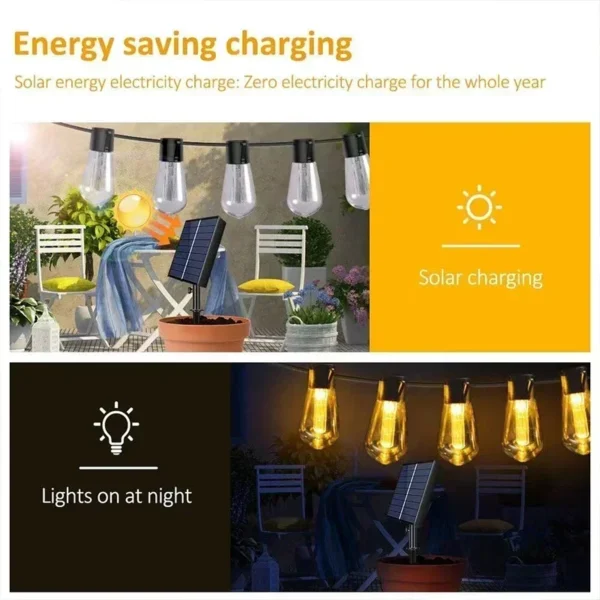 Outdoor Solar String Lights LED IP65 Waterproof Edison Bulb Retro Vintage Christmas Garland Garden Party Decoration Fairy Lamp - Image 3