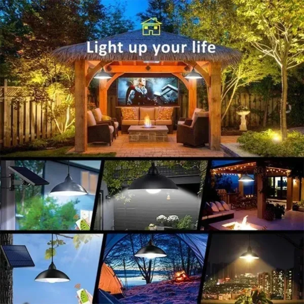 Solar Pendant Light Outdoor Waterproof LED Lamp Double-head Chandelier Decorations with Remote Control for Indoor Shed Barn Room - Image 3