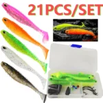 21PCSSoft Bait Set Swimbait Lures for Fishing Supplies New Tackle Box Set Fishing Goods Carp Silicone Lure Tools Kit Accessories