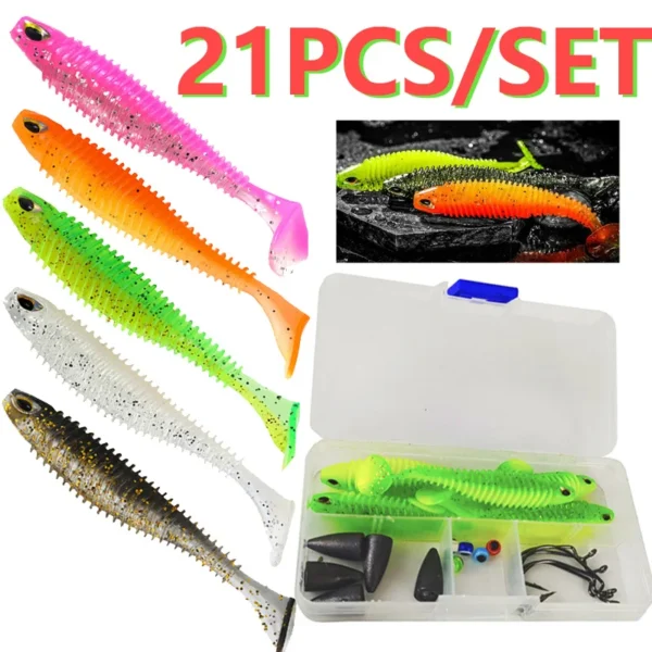 21PCSSoft Bait Set Swimbait Lures for Fishing Supplies New Tackle Box Set Fishing Goods Carp Silicone Lure Tools Kit Accessories - Image 1