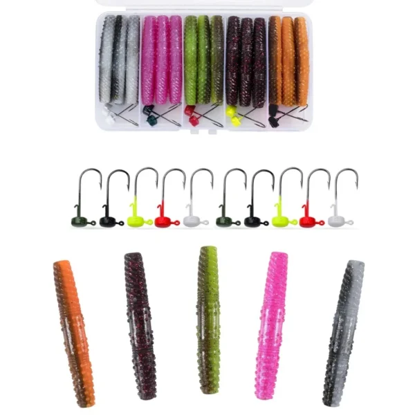 50pcs Fishing Ned Rig Bait Hook Set Insect Soft Bait Box Set Hook Head Fishing Soft Plastic Bait Fish Hook Bait Worm Freshwater - Image 2