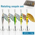 5 Pcs Rotating Metal Spinner Fishing Lures Artificial Hard Baits Rotating Metal Wobblers Freshwater Treble Hook Tackle