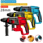 28MM Brushless Electric Hammer Drill Rotary Cordless Rechargeable Power Tools Compatible with Makita Dewalt Milw