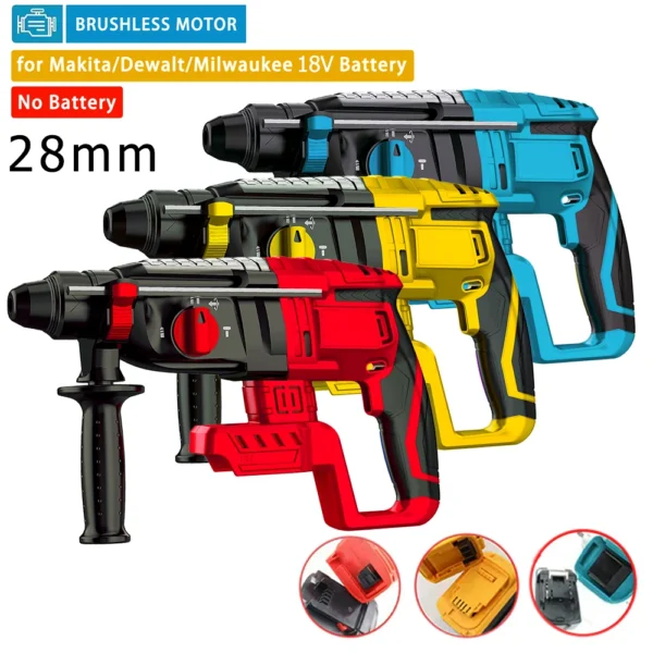 28MM Brushless Electric Hammer Drill Rotary Cordless Rechargeable Power Tools Compatible with Makita Dewalt Milw - Image 1