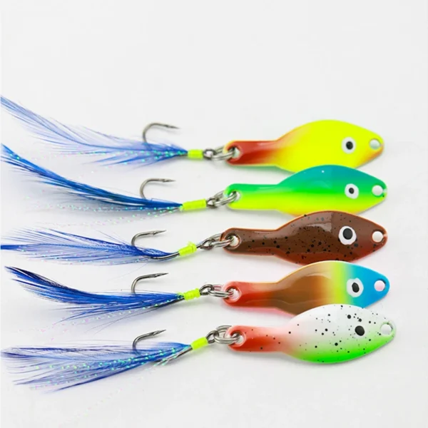 10/5PCS Metal Fishing Lures Spinner Hard Baits Luminous UV Spinner Bait Painting Spoon Fishing Lure Feather Fishing Accessories - Image 3