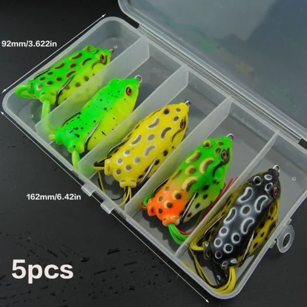 5 Pieces of High-Quality Frog-Shaped Baits with Storage Box - Sharp Hooks and Realistic Design, Suitable for Upper Freshwater Fishing - Image 1