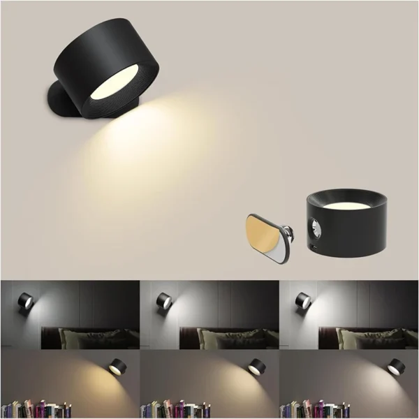 Led Wall Lamp Touch Control Remote 360 Rotatable USB Recharge Wireless Portable Night Light For Bedroom Reading Lamp - Image 1