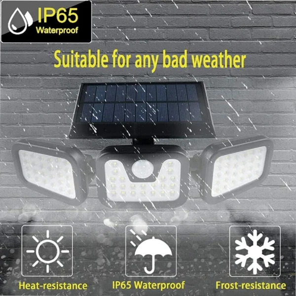 Solar Lights Outdoor, Induction 74Led Three Head Rotatable Wall Lamp Outdoor Light Control Road Lighting Courtyard Street Lamps - Image 4