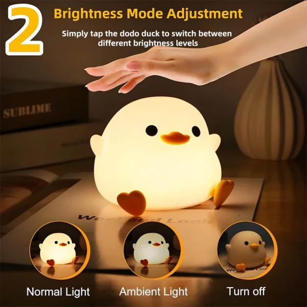 DoDo Duck Night Light, Cute Duck Lamp, Rechargeable Dimmable Nightlight, Silicone LED Bedside Lamp Nursery Touch-Sensitive - Image 2