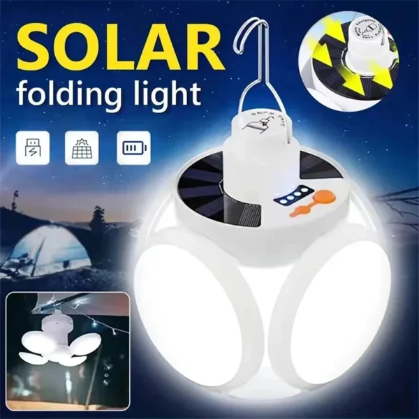 Solar Outdoor Folding Light Portable USB Rechargeable LED Bulb Search Lights Camping Torch Emergency Lamp for Power Outages - Image 1
