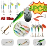 4PCS Rotating Metal Spinner Bait Hard Spoon Bass Fishing Lures Sequins Iscas Artificial Baits Metal Hard Crap Pike Treble Hook
