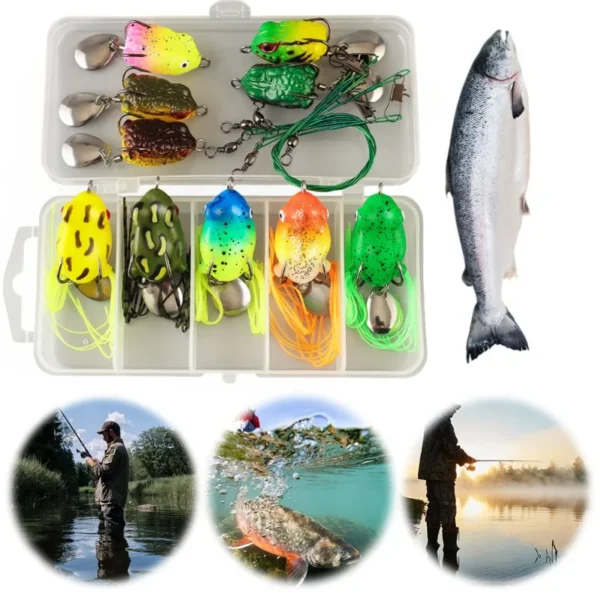 Soft Tube Bait Frog Lures Set Plastic Fishing Lure with Hooks Top Water Bass Fishing Lures for Bass Saltwater Freshwater Fishing - Image 1