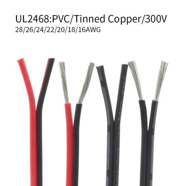 2m/5m/10m UL2468 2 Pins Electrical Wire Tinned Copper Insulated PVC Extension LED Strip Cable 16/18/20/22/24/26/28/30 Gauge AWG - Image 1
