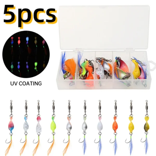 10/5PCS Twisted Metal Fishing Lures Spinner Jigging Baits 360 Degree Rotating Lures with Feather Metal Jigs Fishing Accessories - Image 1