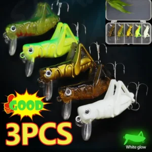 New 3PS Grasshopper Insects Fishing Lures Crap Fishing Artificial Bait Set with Box Jig Wobbler Sea Biomimetic Fishing Tackles