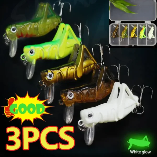 New 3PS Grasshopper Insects Fishing Lures Crap Fishing Artificial Bait Set with Box Jig Wobbler Sea Biomimetic Fishing Tackles - Image 1