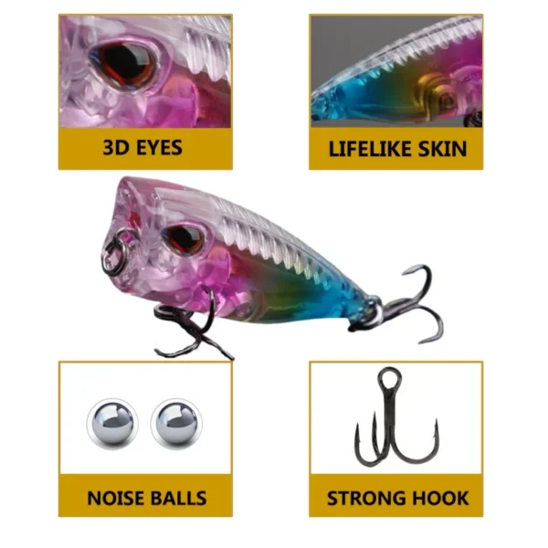 Mini Popper Floating Fishing Lure Plastic Artificial Fishing Lure for Bass Trout Saltwater Freshwater Fishing Tackle Accessories - Image 4