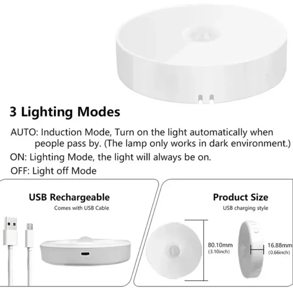 PIR Motion Sensor LED Night Light USB Rechargeable Night Lamp For Kitchen Cabinet Wardrobe Lamp Staircase Wireless Closet Light - Image 5
