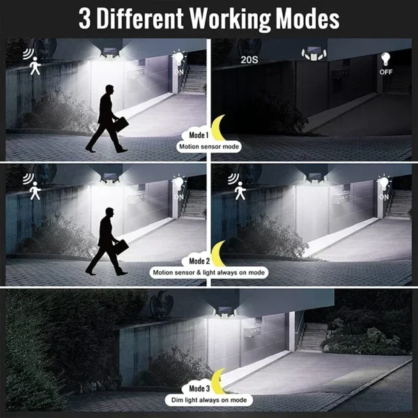 5 Heads Solar 300 LED Light Outdoor Motion Sensor Waterproof Wide-angle Illumination Wall Lamp Garden Courtyard Street Lights - Image 3