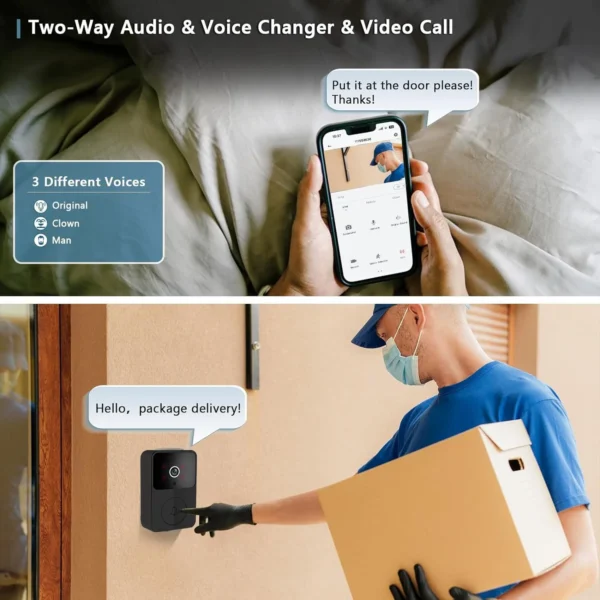 Wireless smart video doorbell, 2.4G WiFi home security camera, 2-way audio, night vision, battery, secure home monitoring - Image 4