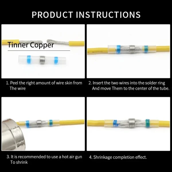 Solder Seal Wire Connectors Waterproof Electrical Cable Terminals Heat Shrink Tube Electrical Butt Splice Kit - Image 3