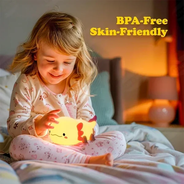 Cute Axolotl Night Light Silicone Nursery Sleeping Lamp Touch Control Nightlights USB Rechargeable Table Lamp for Baby Child - Image 3