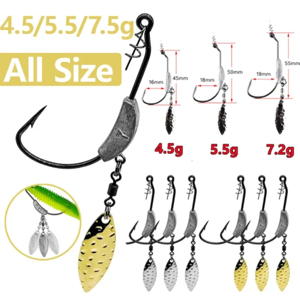 3pcs Crank Weighted Hooks Offset Fishing Jig Head Metal Spoon Sequin Add Weight Lures With Twist Lock Barbed Hook Fishing Tackle - Image 1
