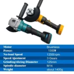 M14 Brushless Electric Angle Grinder 100MM/125MM Cutting Woodworking Tool No Battery Variable Speed Fit Makita 20v Ni Battery - Image 6