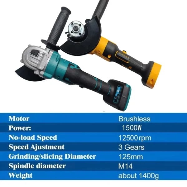 M14 Brushless Electric Angle Grinder 100MM/125MM Cutting Woodworking Tool No Battery Variable Speed Fit Makita 20v Ni Battery - Image 6