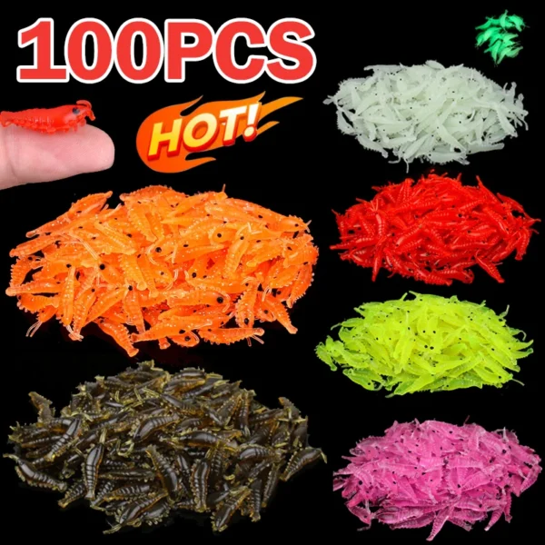 100PCS Shrimp Bait Soft Silicone Artificial Fishing Lures 2.8cm/0.3g Luminous Glow Freshwater Worm Pattern Outdoor Fishin Tackle - Image 1
