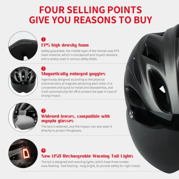 Cycling Helmet with Taillight for Men and Women, Bicycle Helmet, MTB Road Bike, E-Bike Motorcycle - Image 3