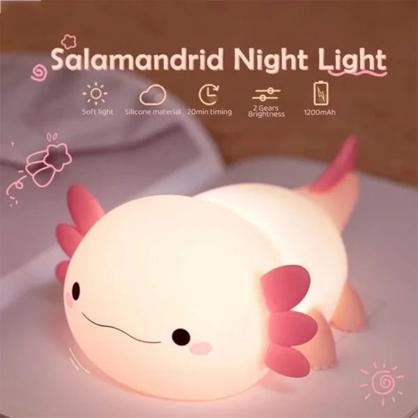 Cute Axolotl Night Light Silicone Nursery Sleeping Lamp Touch Control Nightlights USB Rechargeable Table Lamp for Baby Child - Image 1