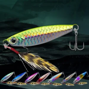 Metal Saltwater Fishing Lures Vertical Slow Pitch Fishing Hooks Fishing Jigging Spoon with Assist Hooks Artificial Bait Tackle