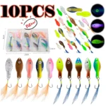 10/5PCS Metal Fishing Lures Spinner Hard Baits Luminous UV Spinner Bait Painting Spoon Fishing Lure Feather Fishing Accessories