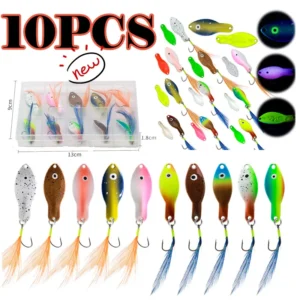 10/5PCS Metal Fishing Lures Spinner Hard Baits Luminous UV Spinner Bait Painting Spoon Fishing Lure Feather Fishing Accessories