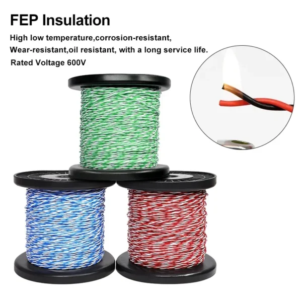 1~10m Heat Resistant Wire AFS200 FEP Twisted 26 24 22 20 18 17 15 13AWG 2Pins High Temperature Electronic Signal Copper Cable - Image 3