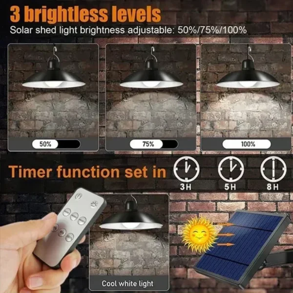 Solar Pendant Light Outdoor Waterproof LED Lamp Double-head Chandelier Decorations with Remote Control for Indoor Shed Barn Room - Image 5