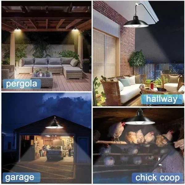 Solar Pendant Light Outdoor Waterproof LED Lamp Double-head Chandelier Decorations with Remote Control for Indoor Shed Barn Room - Image 2