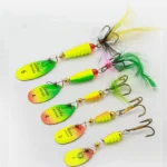 5PCS Fishing Lure Feather Spinner Bait Rotating Sequins Spoon Bait Treble Hooks Hard Metal Spinner Baits Kit with Tackle Boxes - Image 2