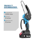 8 Inch Electric Chain Saw Handheld Portable Chainsaw Tree Wood Cutter Pruning Garden Power Tool Compatible Makita 18V Battery - Image 5