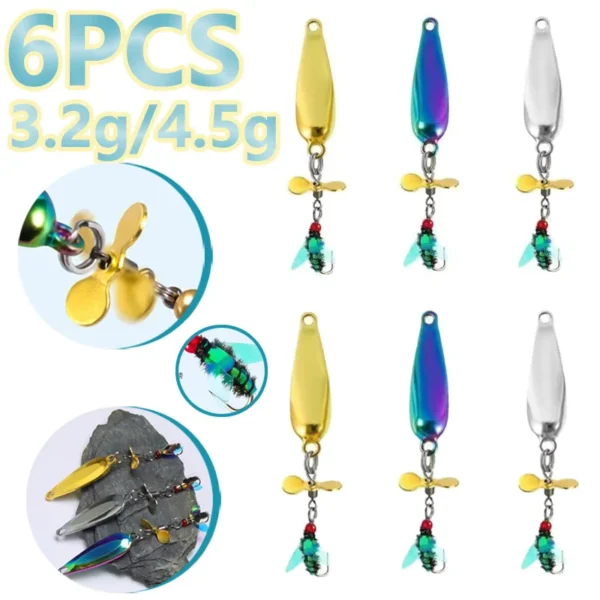 6pcs Metal Lure Bionic Insect With Spoon Spinner Propeller Sequins Insect Bait Bug Worm Flies Lure Fishing Trout Bass Lures - Image 1