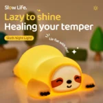 Soft Silicone Sloth Night Light - USB Rechargeable Touch Control Dimmable Bedside Lamp for Nursery Kids Babies Gift Decor