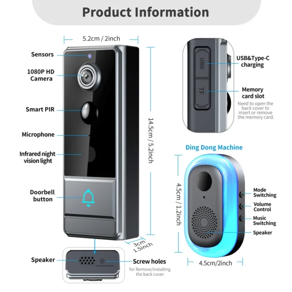 Wireless WiFi video doorbell, Night vision, Photo and video, 2 way audio, Live notification live video, Wireless security camera - Image 4