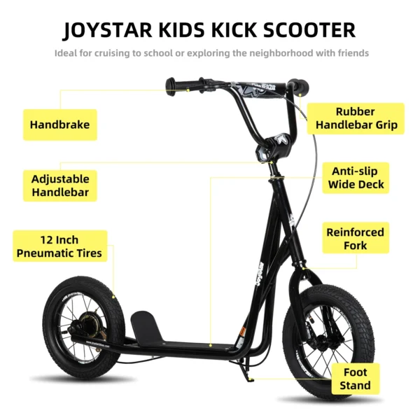 Kick Scooter for Ages 5-9 Years Old Kids with 12 Inch Front and Rear Wheel, Rear V-Brake and Adjustable Handlebar - Image 6