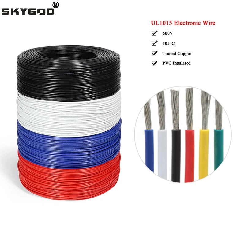kf-Sa42a6e6617be4220b2939ba83dce7d04i 2/5/10M Electric Wire UL1015 Multi-stranded 24 22 20 18 16 14 12 10 8 AWG 600V DIY Line PVC Lamp Lighting Tinned Copper Cable - Image 1
